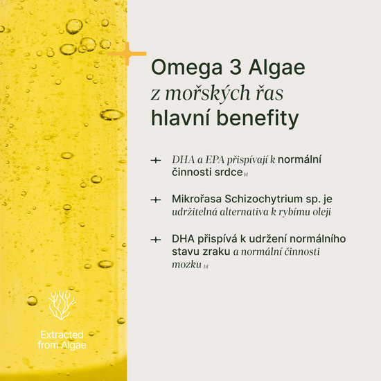 Olejek Omega 3 Algae z mikrořas s EPA a DHA, přírodní fermentace, citrusová příchuť, 30 dávek