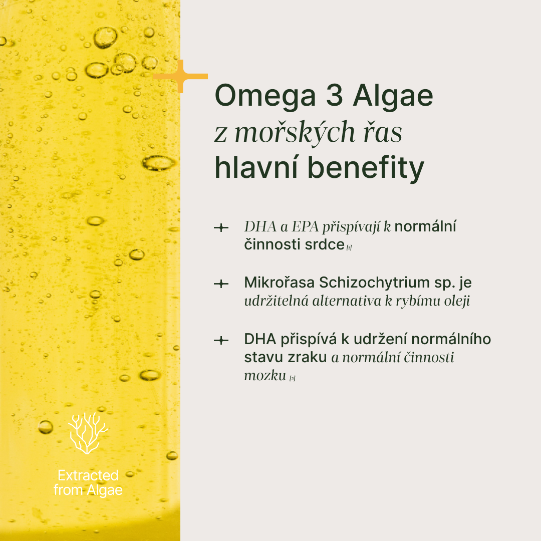 Olejek Omega 3 Algae z mikrořas s EPA a DHA, přírodní fermentace, citrusová příchuť, 30 dávek