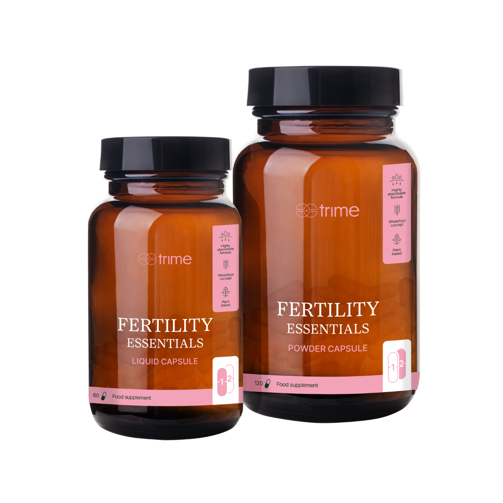 Fertility Essentials multivitamín pro podporu plodnosti a zdravý vývoj plodu s obsahem práškových a tekutých kapslí