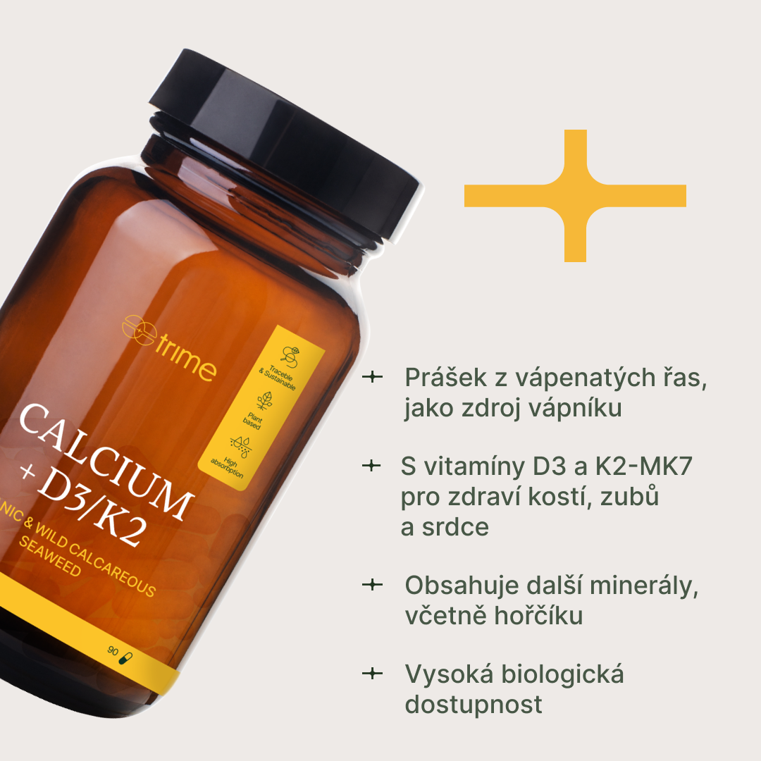 prášek z volně rostoucích červených řas Lithothamnion superpositum s vitamíny D3 a K2 pro podporu kostí a zdraví