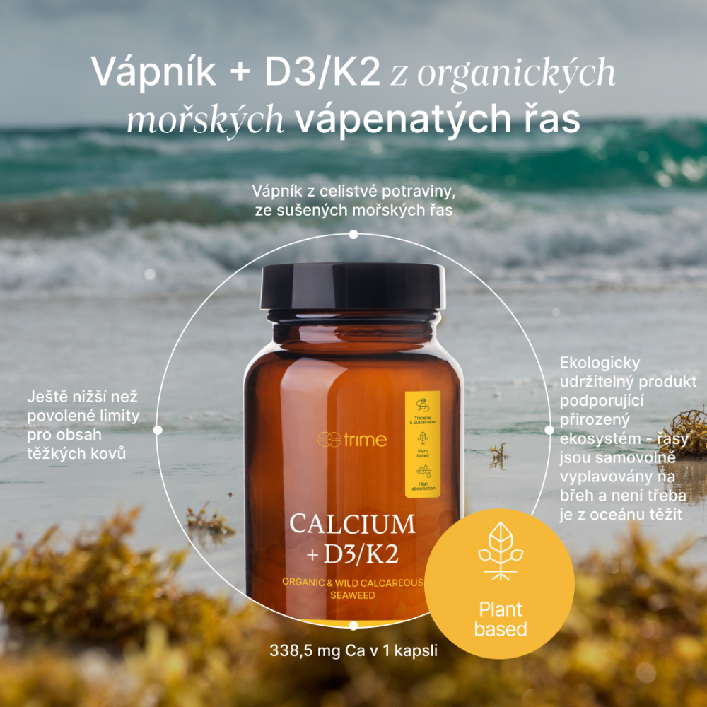 Prášek z volně rostoucích řas Lithothamnion superpositum s vitamínem D3 a K2 pro zdravé kosti
