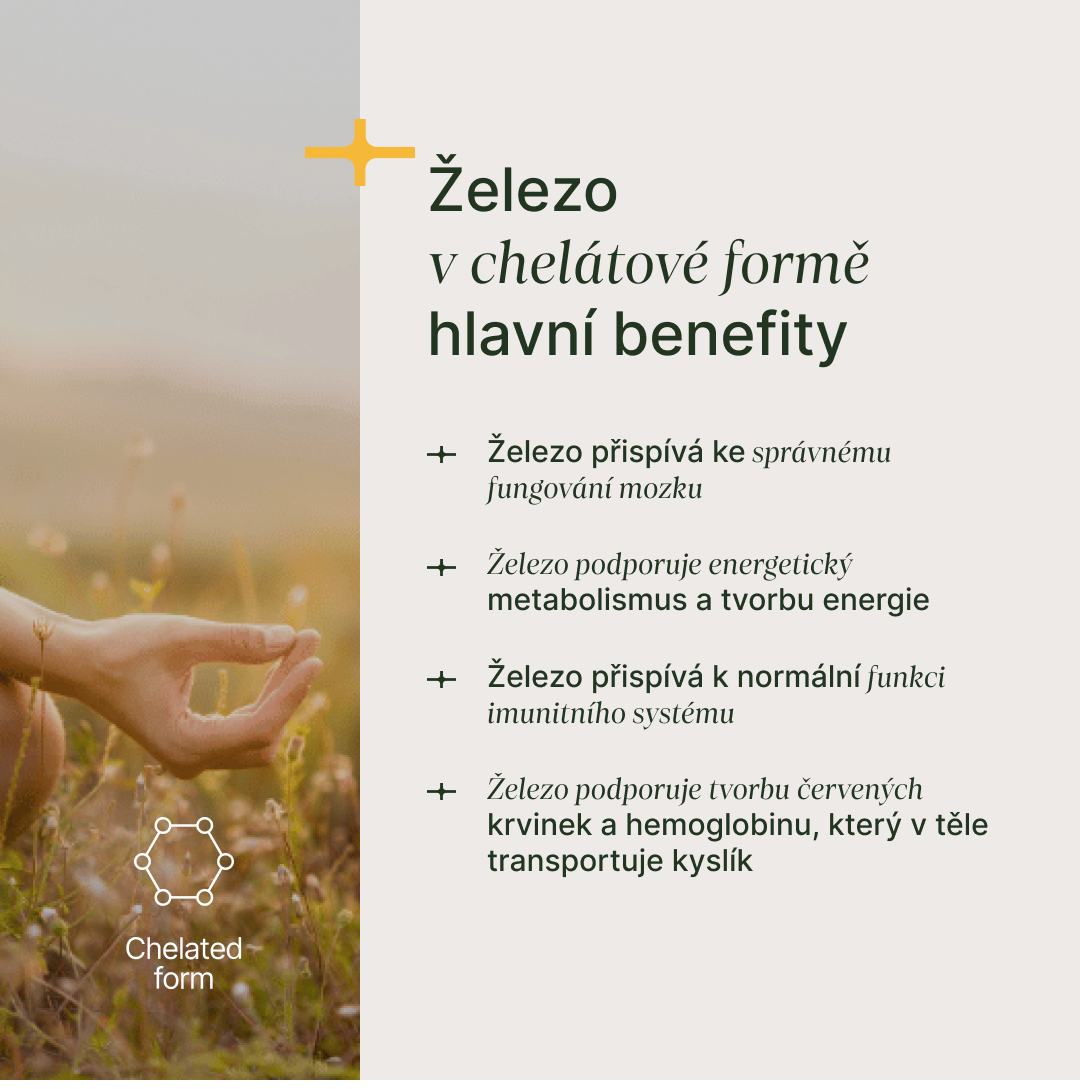 Železo ve formě bisglycinátu železnatého pro lepší vstřebatelnost a podporu krvetvorby
