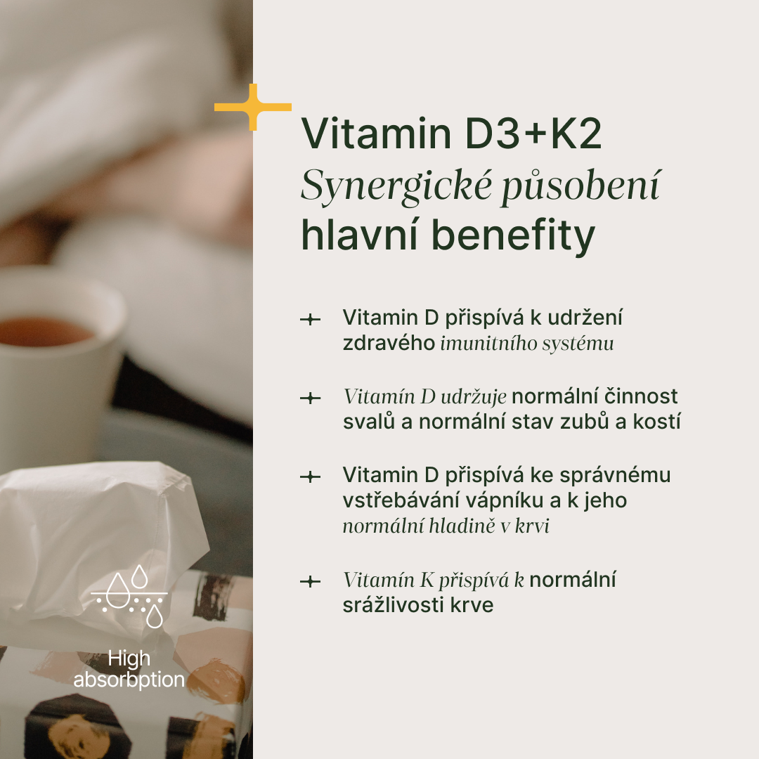 Lahvička vitamínu D3 + K2 s bio kokosovým MCT olejem pro imunitu a zdraví kostí