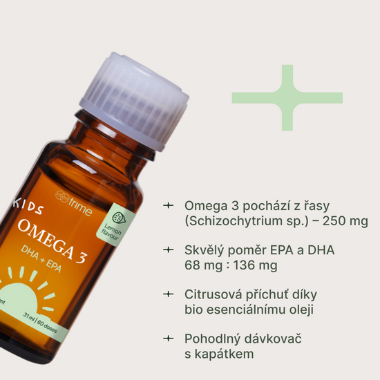 Dětský doplněk Kids Omega-3 s EPA a DHA z mikrořas pro vývoj mozku a zraku s citronovou příchutí