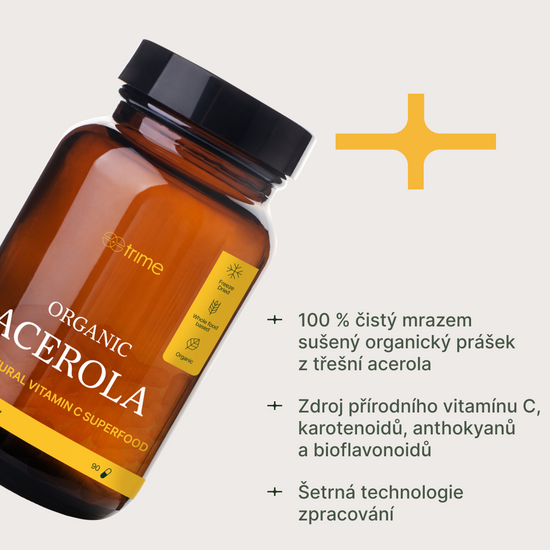Bio Organic Acerola mrazem sušený prášek s vysokým obsahem vitamínu C bez aditiv
