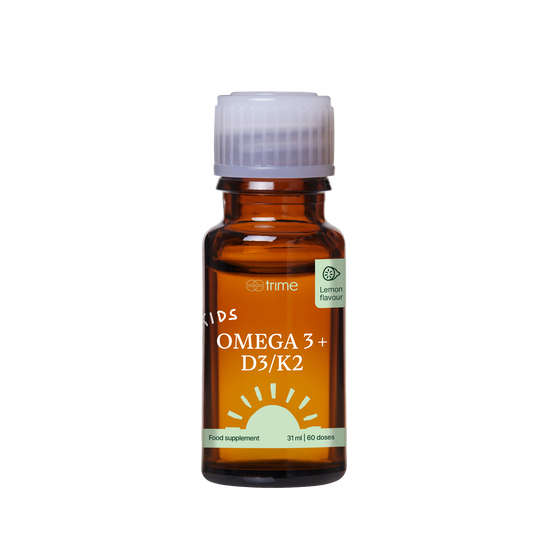 Dětské kapky Kids Omega 3 + D3/K2 s omega-3 DHA EPA pro zdravý vývoj, podporu imunity a zraku.
