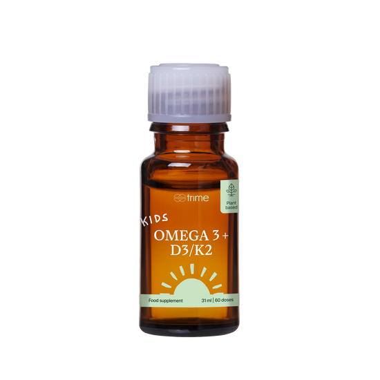 Dětský doplněk s omega-3 DHA EPA, vitamíny D3 a K2, citrusová příchuť, podpora imunity a vývoje.