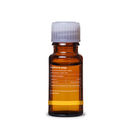 Balení vitamínu D3 + K2 s bio kokosovým MCT olejem pro podporu imunity a bez GMO