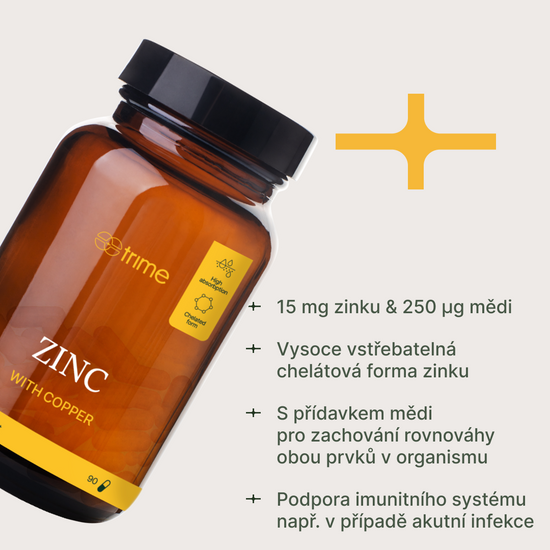 Balíček zinek chelát 15 mg s mědí pro podporu imunity a optimální vstřebávání