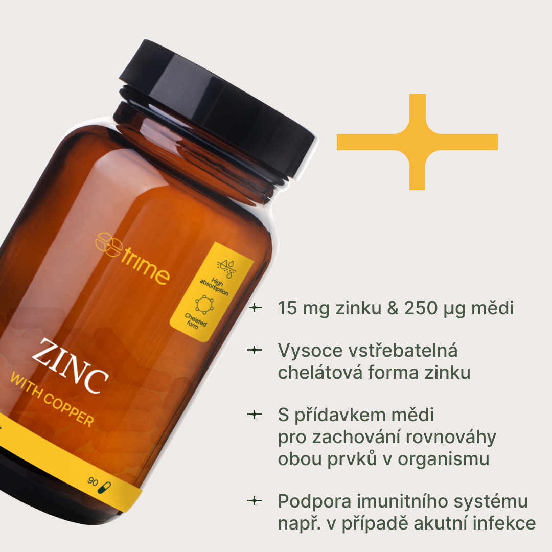 Balíček zinek chelát 15 mg s mědí pro podporu imunity a optimální vstřebávání