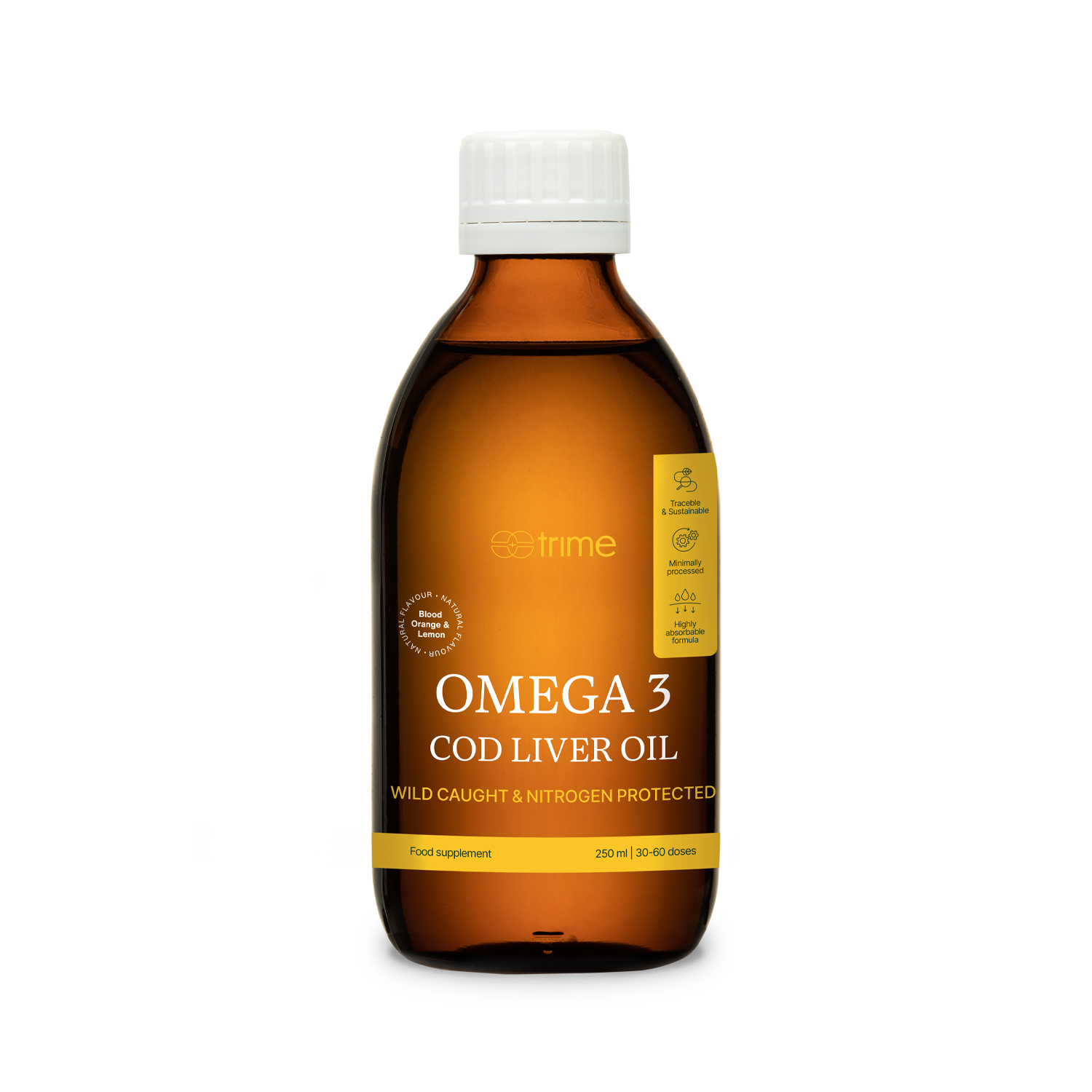 Prémiový olej z tresčích jater s omega-3, polyfenoly a citrusovou příchutí pro zdraví mozku, srdce a zraku