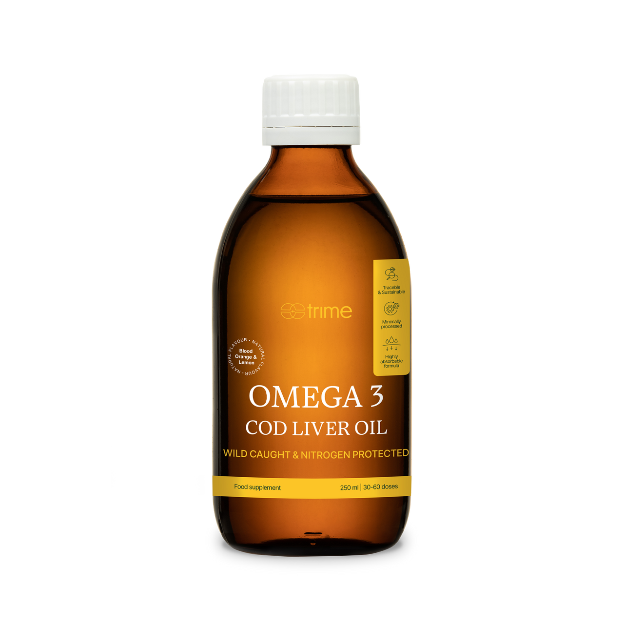 Prémiový olej z tresčích jater s omega-3, polyfenoly a citrusovou příchutí pro zdraví mozku, srdce a zraku