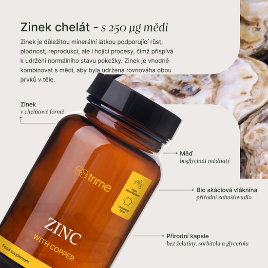Zinek chelát s mědí pro lepší vstřebávání a podporu imunity